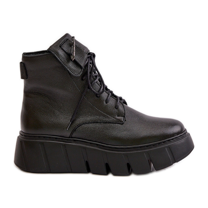 Zazoo 60511 Women's Leather Ankle Boots On Platform Insulated Black