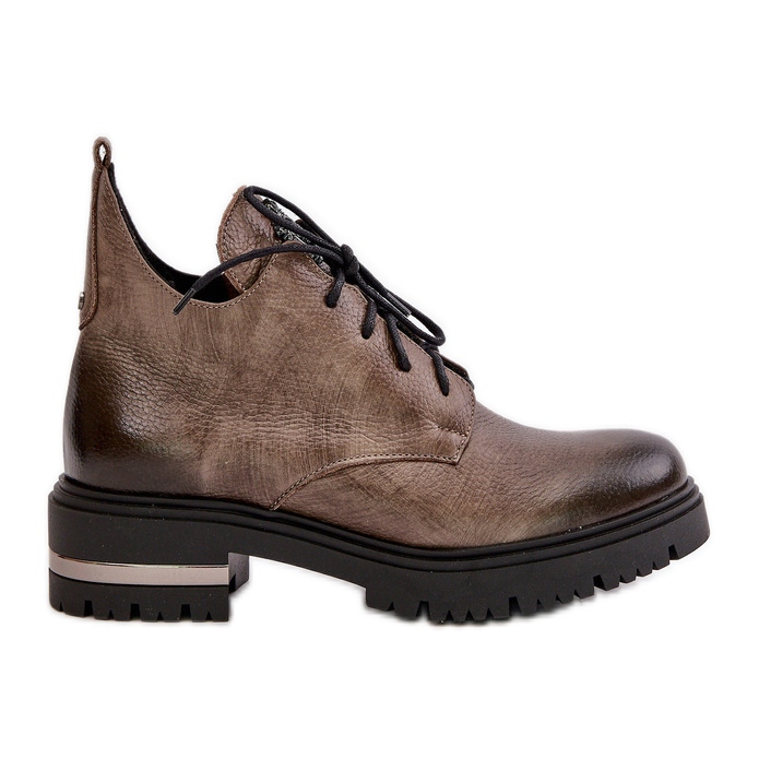 Zazoo 60309 Women's Leather Flat Ankle Boots Dark Beige