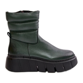 Zazoo 60512 Women's Leather Ankle Boots With Zipper, Felt Lined, Dark Green