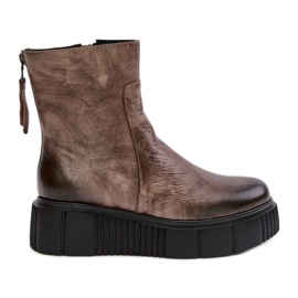 Zazoo 60369 Women's Leather Platform Ankle Boots Dark Beige