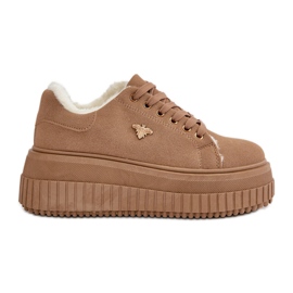 Women's Insulated Sneakers On A Massive Sole With A Gold Detail Brown Lotira