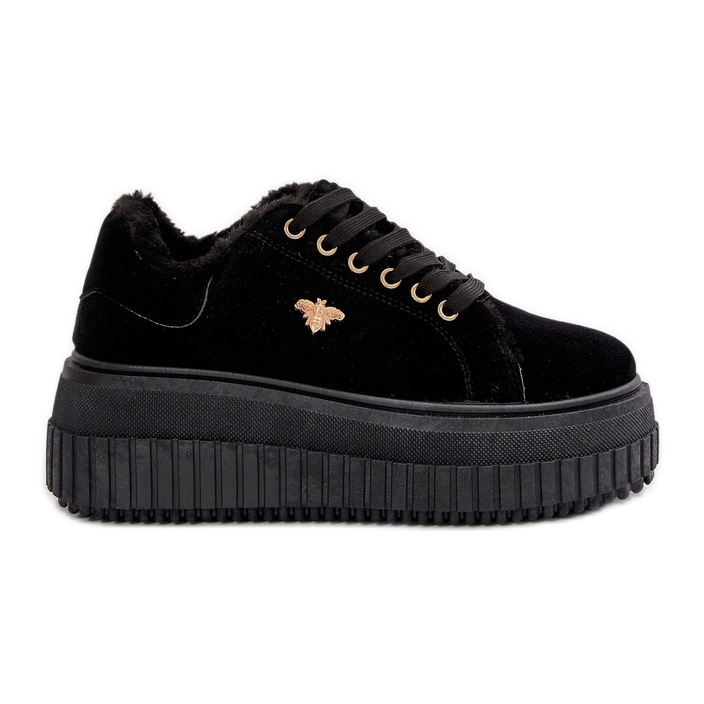 Women's Insulated Sneakers On A Massive Sole With A Gold Detail Black Lotira