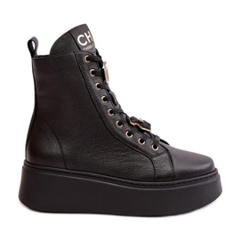 Women's Leather Worker Ankle Boots With Pins Black CheBello 4294