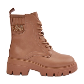 Women's Worker Ankle Boots With Zipper Lace-up Made Of Eco Leather Beige Naolani
