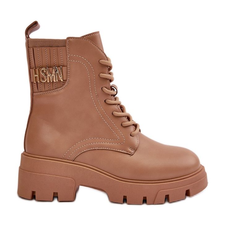 Women's Worker Ankle Boots With Zipper Lace-up Made Of Eco Leather Beige Naolani