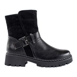 Black women's ankle boots with a decorative clasp