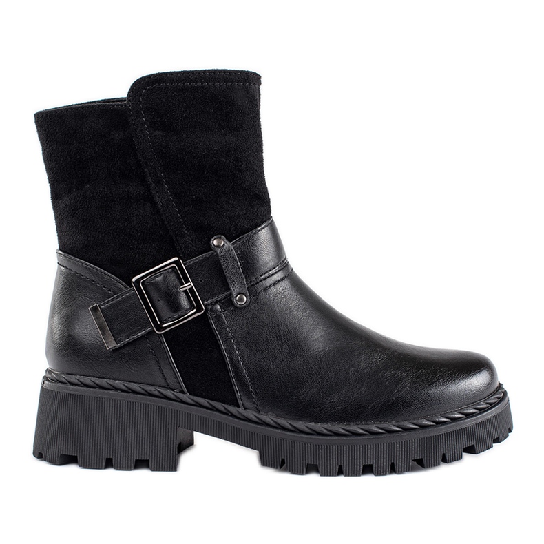 Black women's ankle boots with a decorative clasp