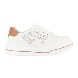 Leather openwork white sports shoes