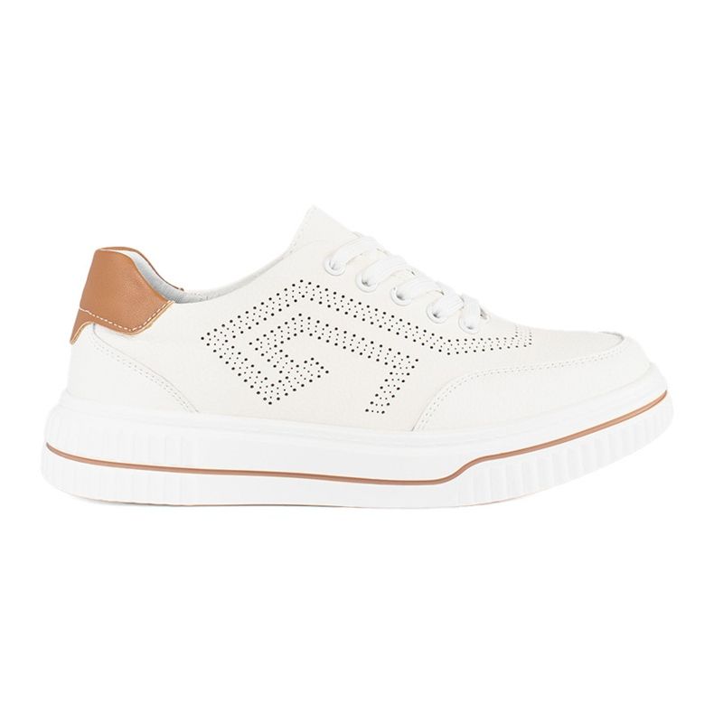 Leather openwork white sports shoes
