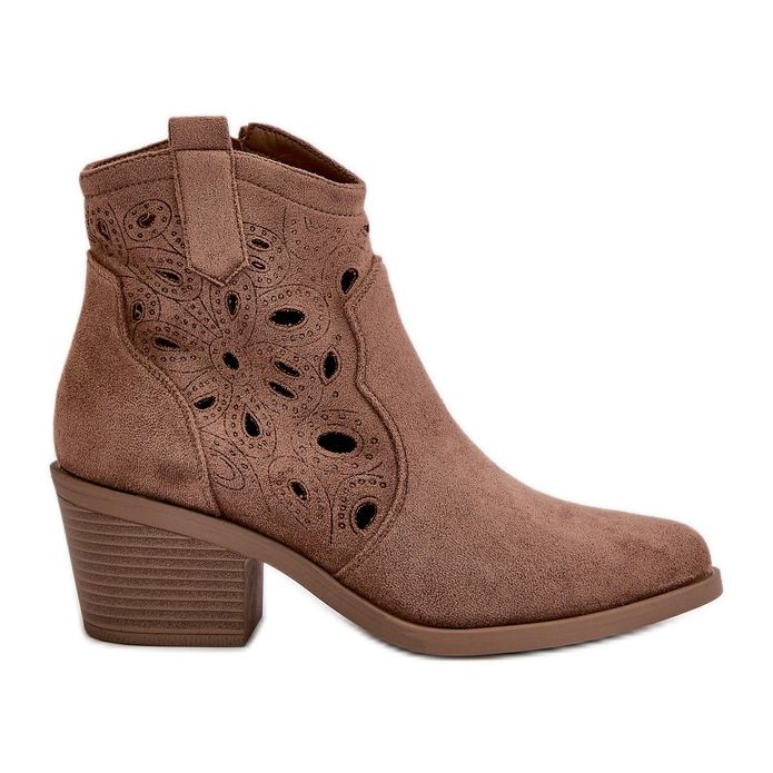 Women's Suede Openwork Cowboy Boots Brown S.Barski HY42-086