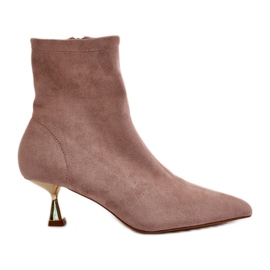 Women's High Heel Ankle Boots Eco Suede Pointed Toe Beige Irithare