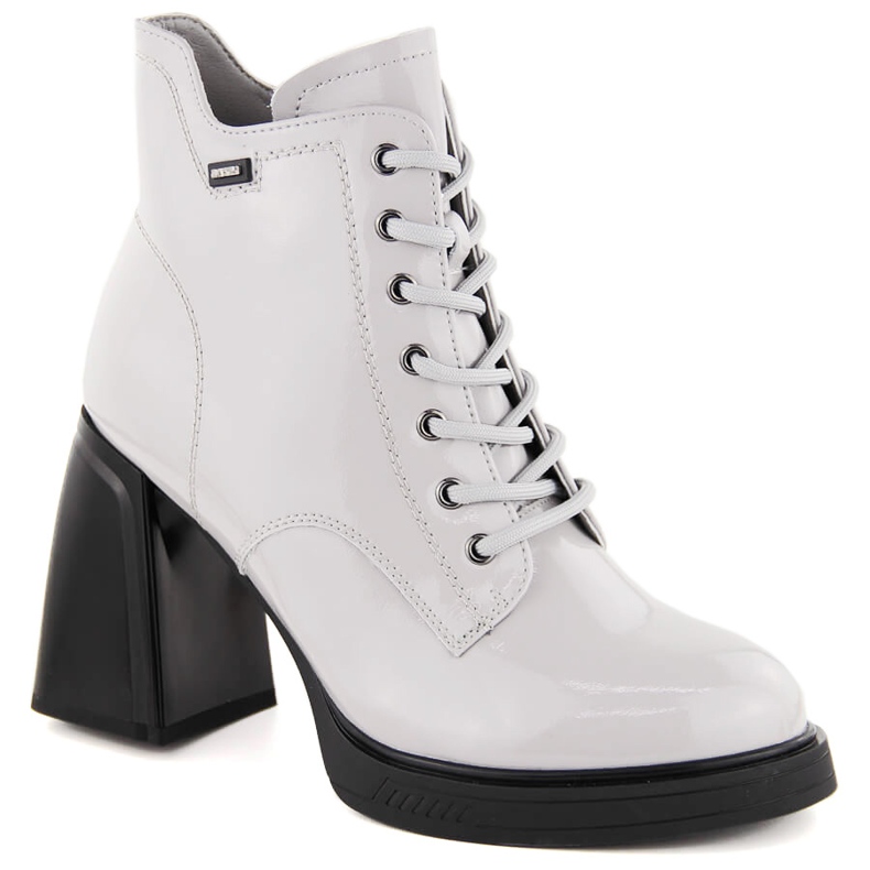 Women's patent leather ankle boots with a slightly insulated heel, gray Vinceza 91109 grey