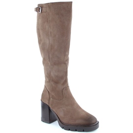 Suede women's boots with heels and platform, beige, Vinceza 58106