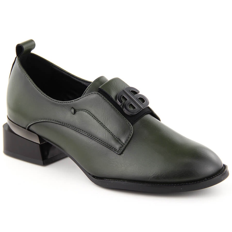 Women's leather high-heeled slip-on shoes green Vinceza 25-58349
