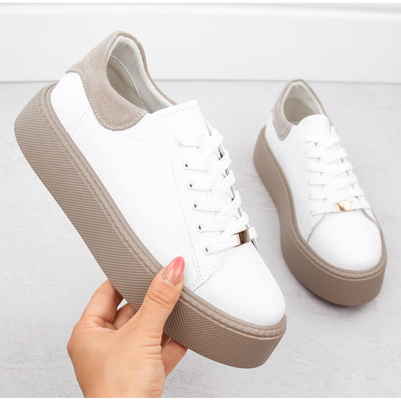 Leather women's sports shoes on a platform white Filippo DP6119