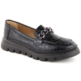 Leather women's loafers with chain black Filippo DP6467