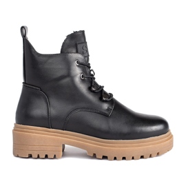 Black lace-up ankle boots with beige soles by Sergio Leone
