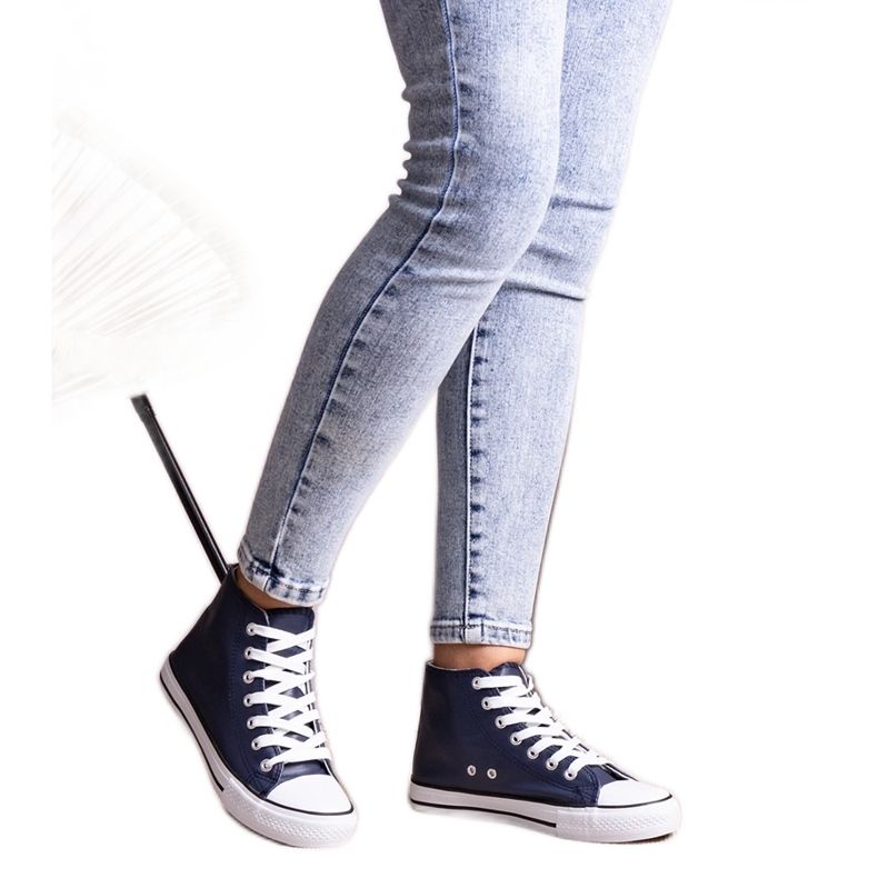 Navy blue high-top sneakers made of eco-leather by Bonifaca Navy blue high-top sneakers made of eco-leather by Bonifaca