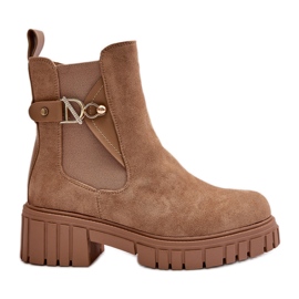 Insulated Women's Ankle Boots With Gold Detail Eco Suede Beige Bervena