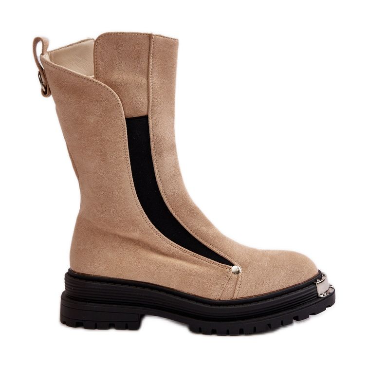 Suede Insulated Ankle Boots With Flat Heel Light Beige Palimra