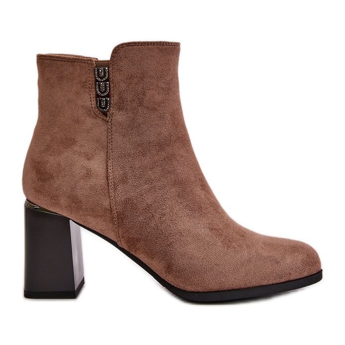 Insulated Eco Suede Women's Ankle Boots With Zipper Brown Erillia beige