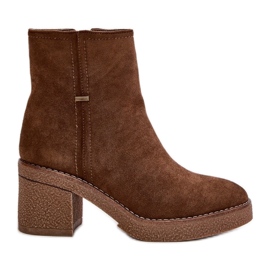 Women's Ankle Boots On The Heel Insulated Eco Suede Brown Arkesia