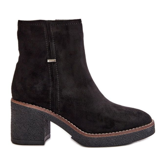 Women's Ankle Boots On The Heel Insulated Eco Suede Black Arkesia
