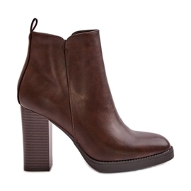 Insulated Women's Ankle Boots on a Heel Eco Leather Dark Brown Teresine