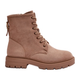 Women's Worker Ankle Boots Insulated Zipper Eco Suede Beige Mardia