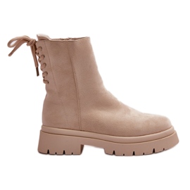 Suede Ankle Boots Flat Lace-up Beige Lakyta
