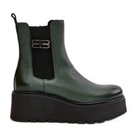 Zazoo 60498 Women's Platform Wedge Ankle Boots Dark Green