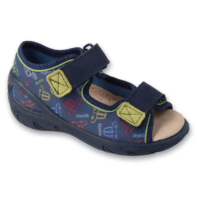 Befado children's slippers with Velcro, leather insert 063P016, navy blue