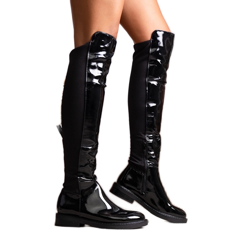Long black patent boots made of eco leather Polmapina