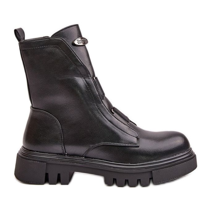 Insulated Women's Worker Ankle Boots With Zipper Eco Leather Black Mailyra