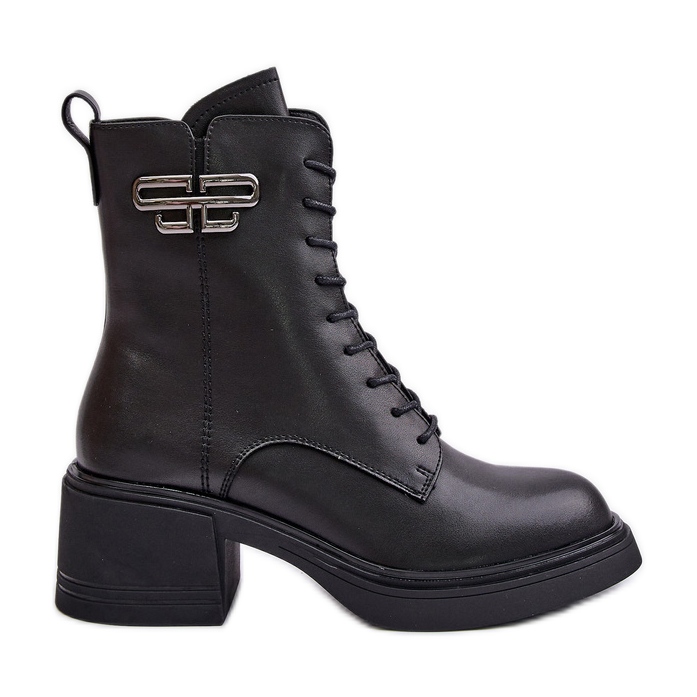 Women's Ankle Boots With Massive Heel Insulated Made Of Natural Leather Black Vinceza 66682
