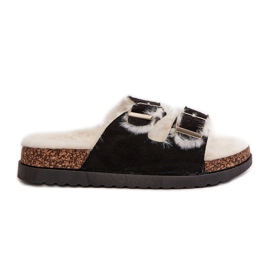 Women's Slippers Flip-Flops With Buckles And Fur Black Ezilena