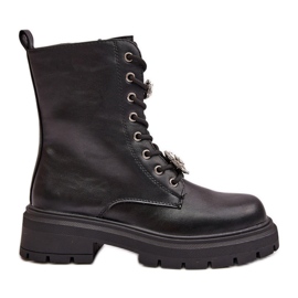 Women's Worker Ankle Boots Eco Leather With Pins Black Kristines