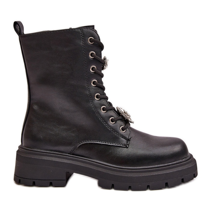 Women's Worker Ankle Boots Eco Leather With Pins Black Kristines