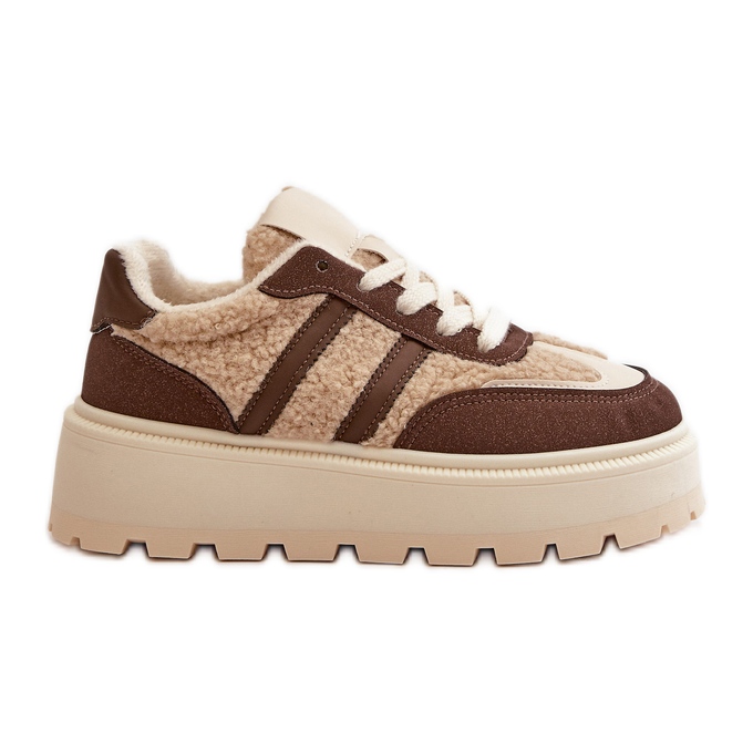 Daivlene Brown Women's Insulated Sneakers On A Platform With Sheepskin