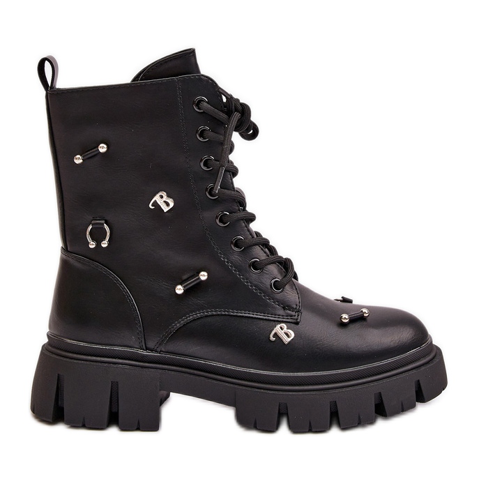 Women's Worker Ankle Boots With Decorations Eco Leather Black Cadenilla