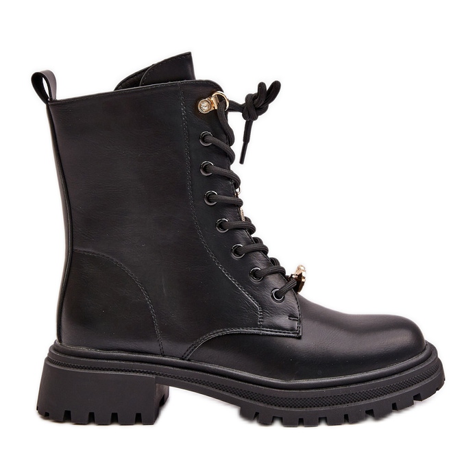 Eco Leather Worker Ankle Boots Women With Pins Black Rianael