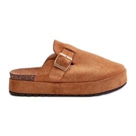 Women's Platform Clogs With Gold Buckle Camel Terilaina brown