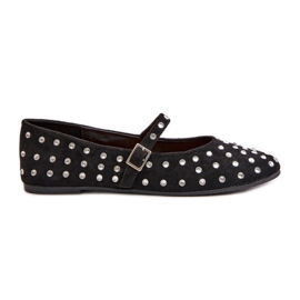 Decorated Ballerinas With Strap Eco Suede Black Tirilissa