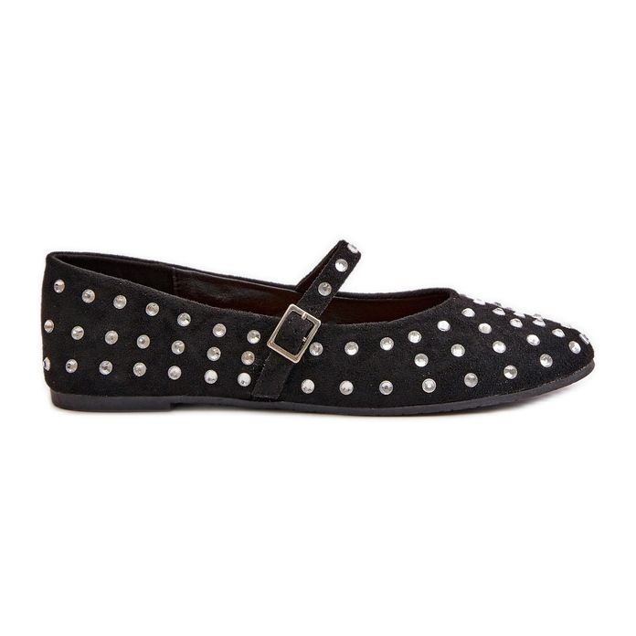 Decorated Ballerinas With Strap Eco Suede Black Tirilissa