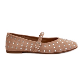 Decorated Ballerinas With Strap Eco Suede Beige Tirilissa