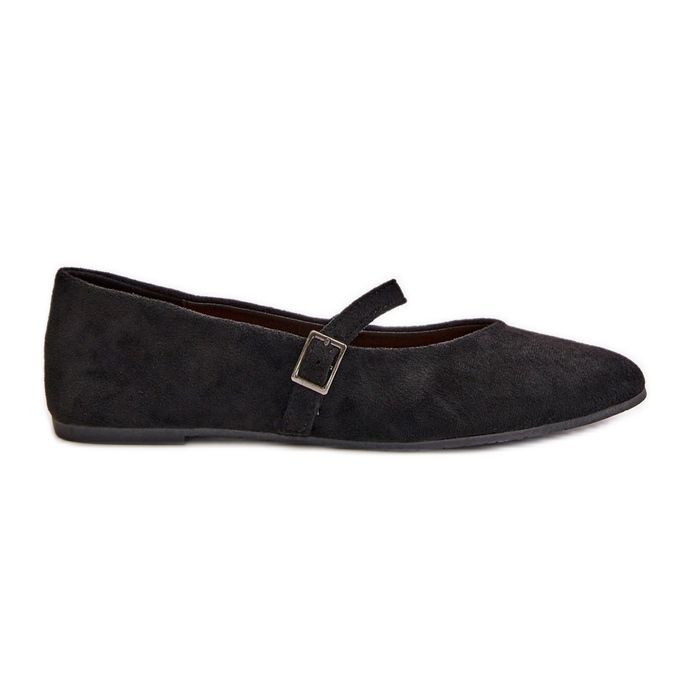 Flat Ballerinas With Strap Eco Suede Black Tirilina