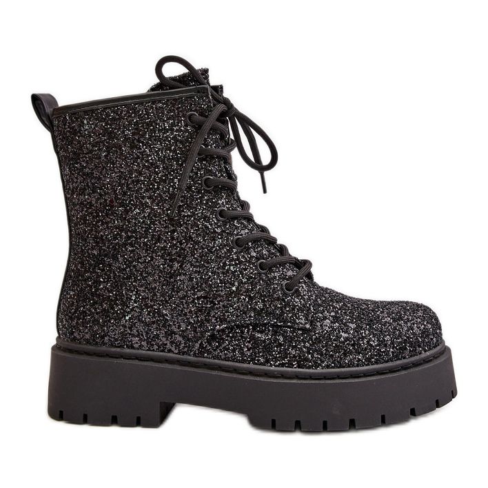 Insulated Worker Ankle Boots Women Decorated with Sequins Black Liatheine
