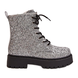 Insulated Worker Ankle Boots for Women Decorated with Sequins Silver Liatheine Insulated Worker Ankle Boots for Women Decorated with Sequins Silver Liatheine