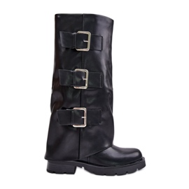 Insulated Boots With Rolled Upper And Buckles Black Cialetta Insulated Boots With Rolled Upper And Buckles Black Cialetta