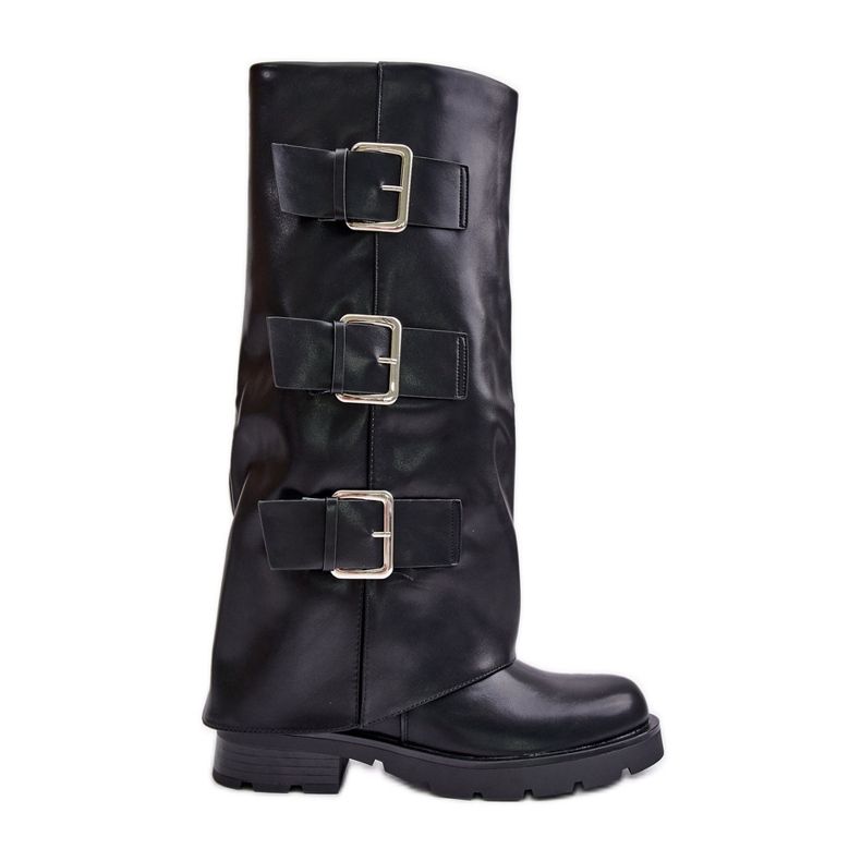 Insulated Boots With Rolled Upper And Buckles Black Cialetta